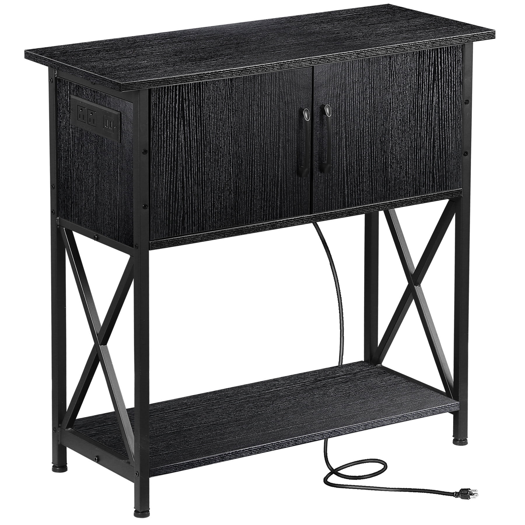 SuperDeal 29 Gallon Aquarium Stand with Cabinet Long Fish Tank Stand with Power Outlets Black