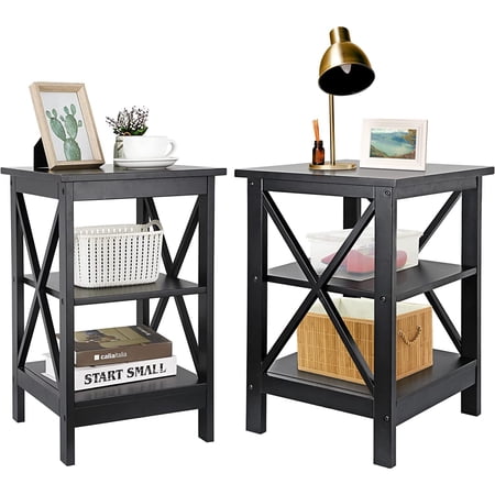 SuperDeal 2pcs End Table 3-Tier Black Painted MDF Rectangle