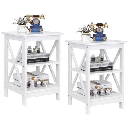 SuperDeal 2pcs End Table 3-Tier White Painted MDF Rectangle