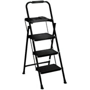 SuperDeal 3 Step Ladder Folding Step Stool Portable Metal Frame Ladder with Tool Tray Wide Non-Slip Pedal, Black