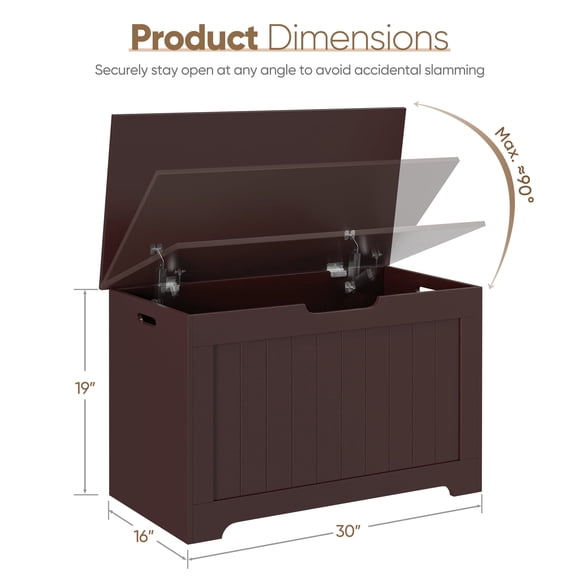 SuperDeal 30-Inch Lift Top Storage Chest Wooden Home Organizer Bench with Safety Hinged Lid Large MDF Toy Box Entryway Bedroom Living Room, Brown
