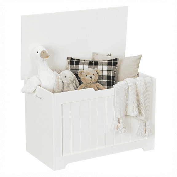 SuperDeal 30-Inch Lift Top Storage Chest Wooden Home Organizer Bench with Safety Hinged Lid Large MDF Toy Box Entryway Bedroom Living Room, White