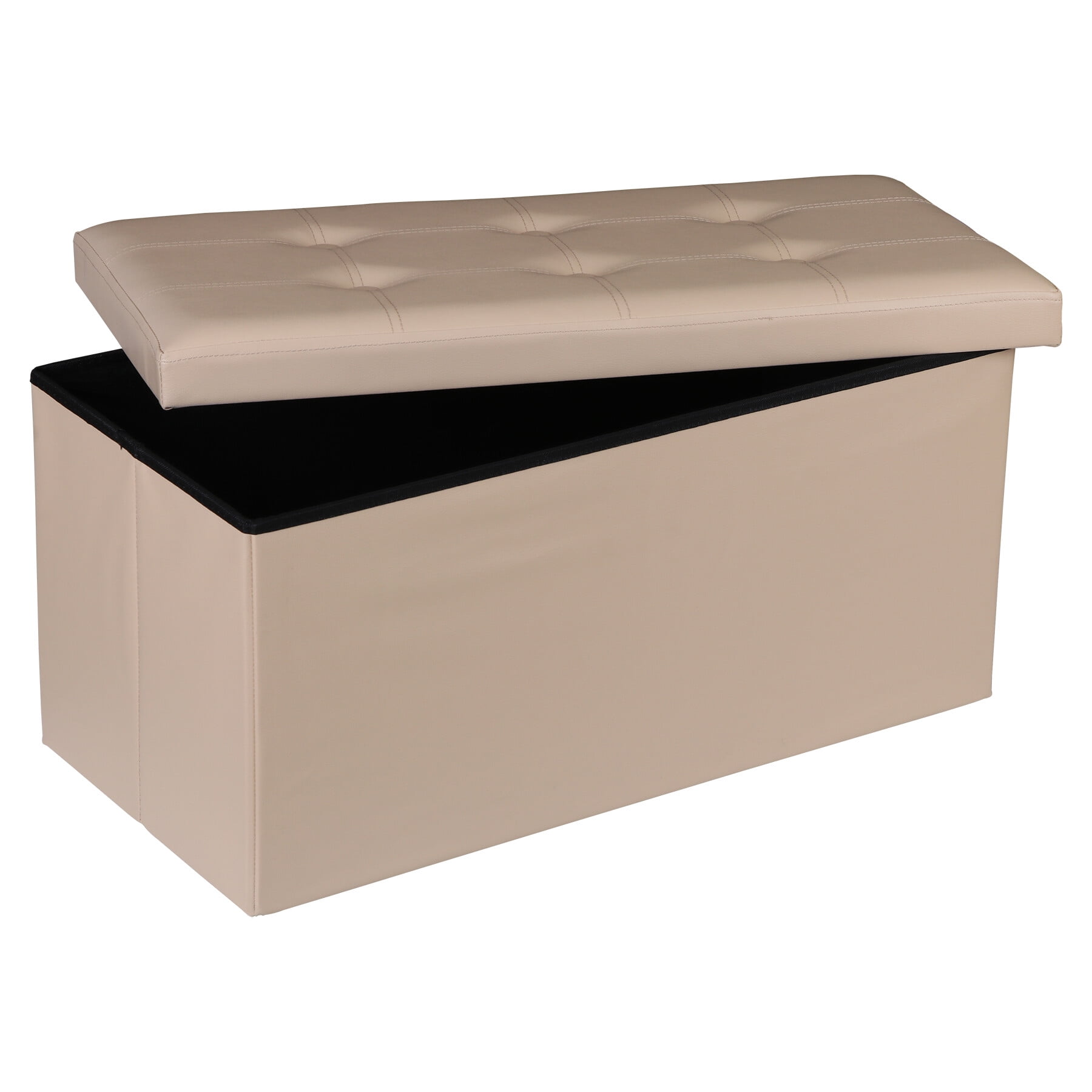 SuperDeal 30" Storage Ottoman Bench Folding Footrest Stool Sponge Padded Seat W/Lid Beige