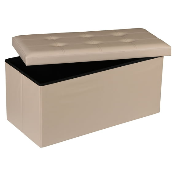 SuperDeal 30" Storage Ottoman Bench Folding Footrest Stool Sponge Padded Seat W/Lid Beige