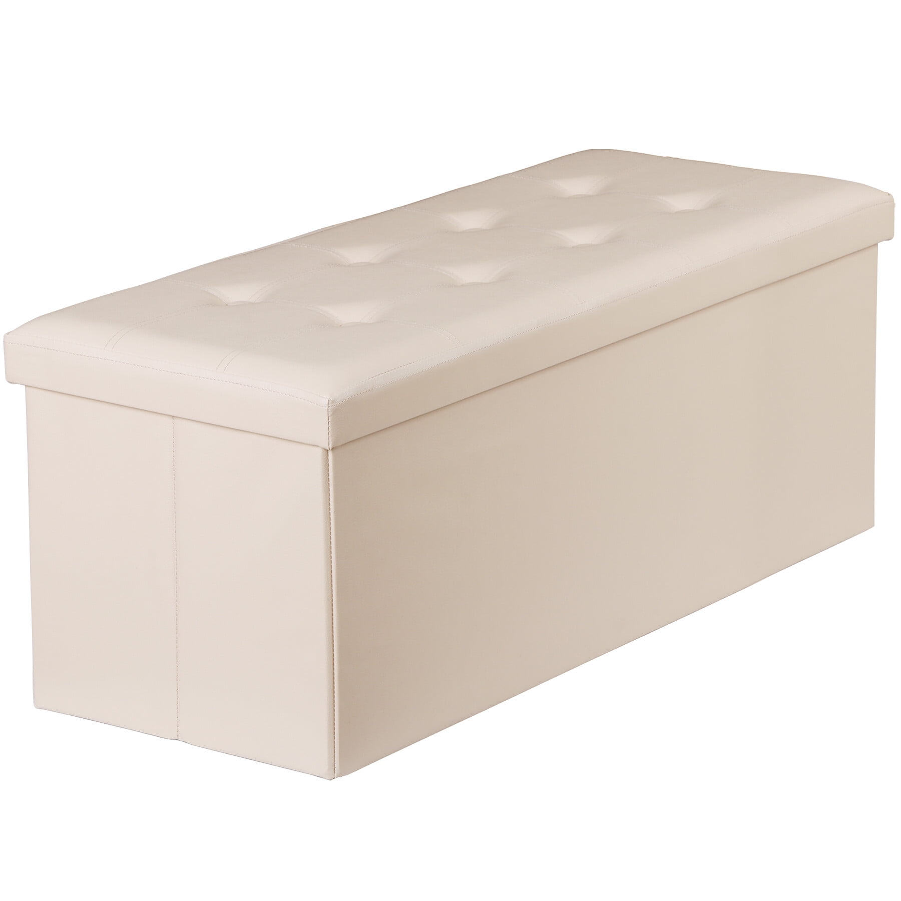 SuperDeal 30" Storage Ottoman Bench Folding Footrest Stool Sponge Padded Seat W/Lid White