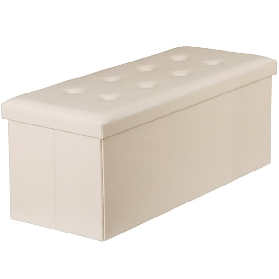 SuperDeal 30" Storage Ottoman Bench Folding Footrest Stool Sponge Padded Seat W/Lid White