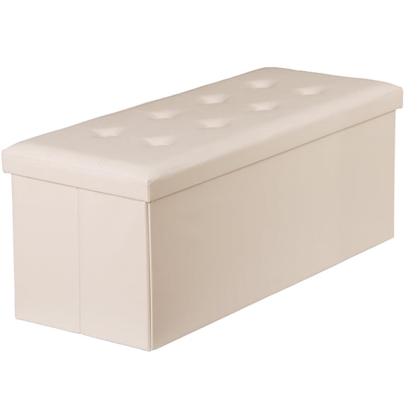 SuperDeal 30" Storage Ottoman Bench Folding Footrest Stool Sponge Padded Seat W/Lid White
