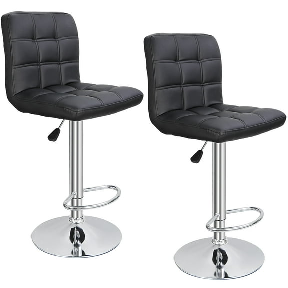 SuperDeal 360 Rotation Bar Stools with Solid Back PU Leather Chrome Base, 2 Pcs