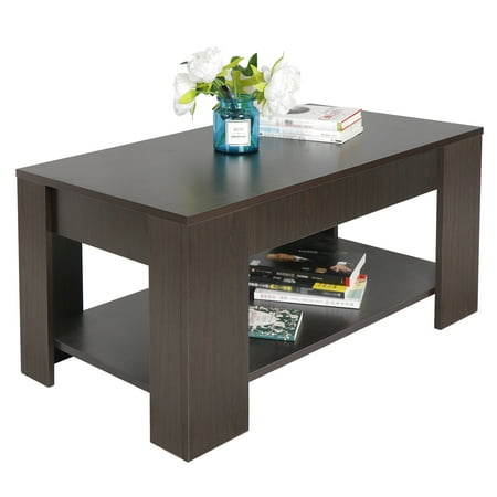 SuperDeal 38.6" Lift Top Coffee Table W/Extra Shift Rectangular MDF & Iron, Brown