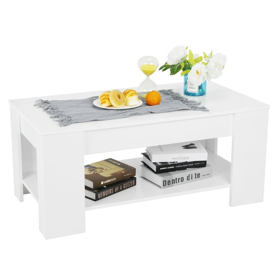 SuperDeal 38.6" Lift Top Coffee Table W/Extra Shift Rectangular MDF & Iron, White