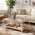 thumbnail image 1 of SuperDeal 39in Coffee Table 2-Tier Minimalist Center Table with Storage Open Shelf for Small Spaces, Home, Living Room, Apartment, Natural, 1 of 10