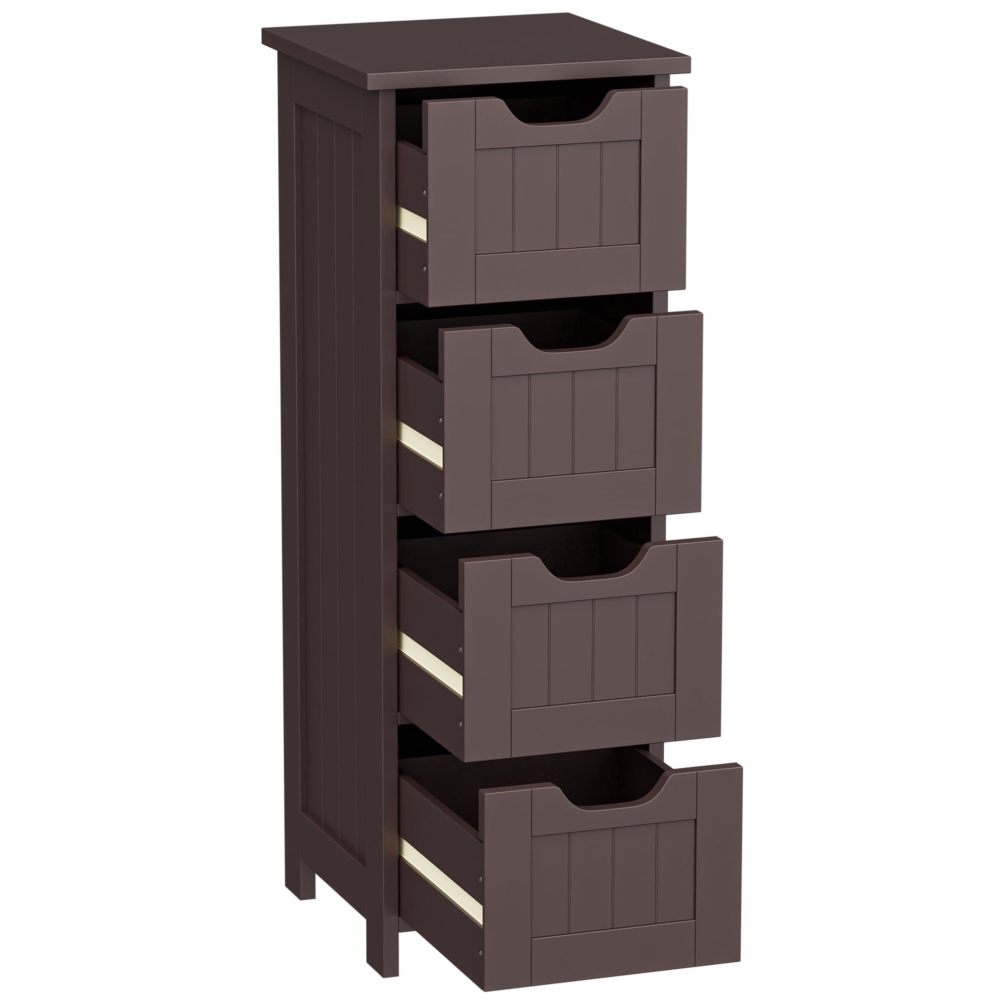 SuperDeal 4-Drawer Bathroom Storage Cabinet – Freestanding Wood Organizer Waterproof Small Side Cabinet for Home Living Room, Coffee Brown
