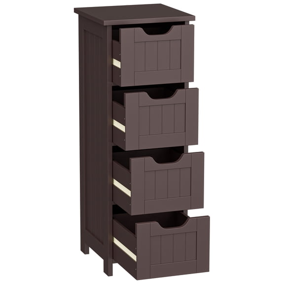SuperDeal 4-Drawer Bathroom Storage Cabinet – Freestanding Wood Organizer Waterproof Small Side Cabinet for Home Living Room, Coffee Brown
