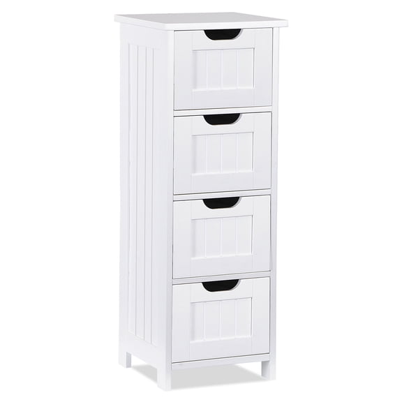 SuperDeal 4-Drawer Bathroom Storage Cabinet – Freestanding Wood Organizer Waterproof Small Side Cabinet for Home Living Room, White
