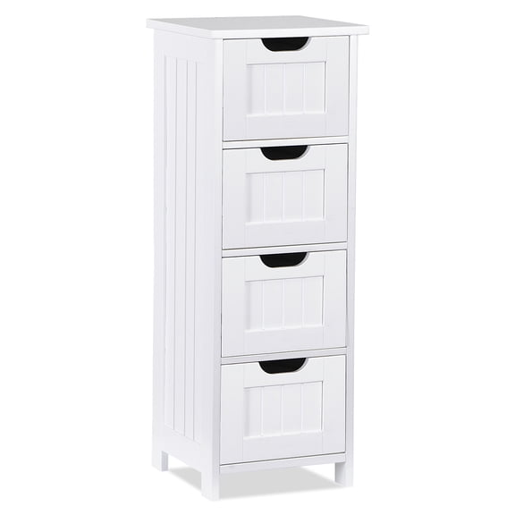 SuperDeal 4-Drawer Bathroom Storage Cabinet – Freestanding Wood Organizer Waterproof Small Side Cabinet for Home Living Room, White