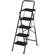 SuperDeal 4 Step Ladder Folding Step Stool Portable Metal Frame Ladder with Tool Tray Wide Non-Slip Pedal, Black
