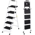 thumbnail image 1 of SuperDeal 4 Step Ladder Portable Folding Step Stool Metal Frame with Wide Non-Slip Pedals & Tool Tray – Perfect for Home, Garage & More, White, 1 of 20