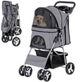 thumbnail image 1 of SuperDeal Folding Pet Stroller for Small Dog Cat, 4 Wheels Breathable Pet Carrier W/Cup Holder & Basket, Gray, 1 of 9