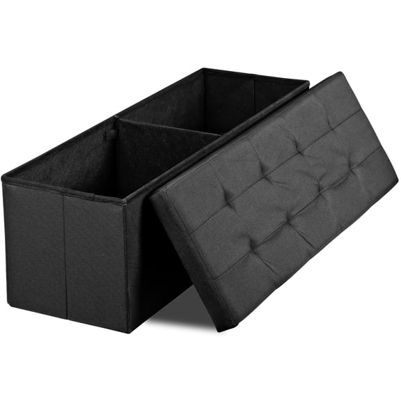 SuperDeal 4-in-1 Linen Folding Storage Ottoman Bench 43-Inch Large Capacity Chest for Home Decor | Foot Rest Stool with 2 Compartments & Non-Slip Surface, Black