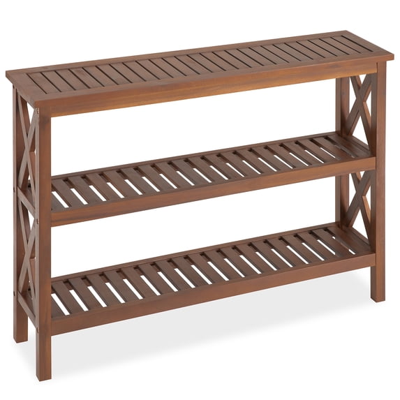 SuperDeal 40-in All-Weather Console Table 3-Shelf Wooden Buffet Bar Table for Indoor, Outdoor, Backyard, Patio, Brown