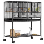 SuperDeal 42inch Divided Breeding Bird Cage with Rolling Stand, Wrought Iron Double Compartment Bird Flight Cage, Mobile Bird Aviary for Parakeets, Budgies, Lovebirds