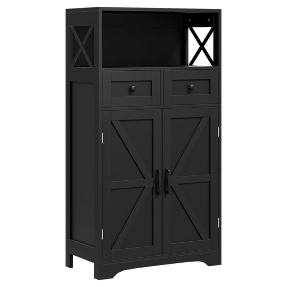 SuperDeal 43'' Freestanding Storage Cabinet Farmhouse Style with Doors & Drawers for Kitchen Pantry, Bathroom Floor, and Home Organization (Black)
