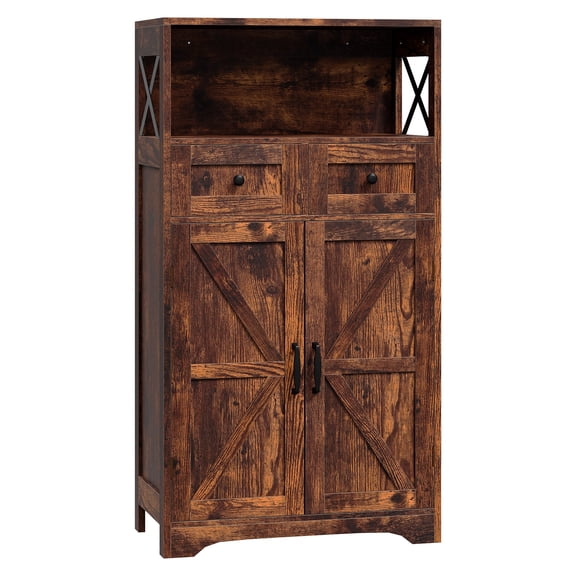 SuperDeal 43'' Freestanding Storage Cabinet Farmhouse Style with Doors & Drawers for Kitchen Pantry, Bathroom Floor, and Home Organization (Rusty Brown)