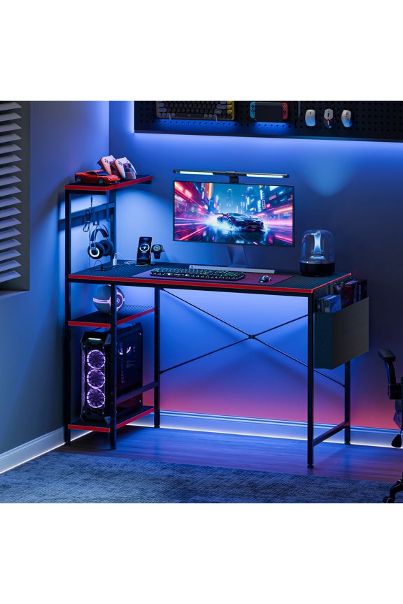 44 Inch Gaming Desk Modern Durable Metal Frame Computer Table with Power and USB Ports Black