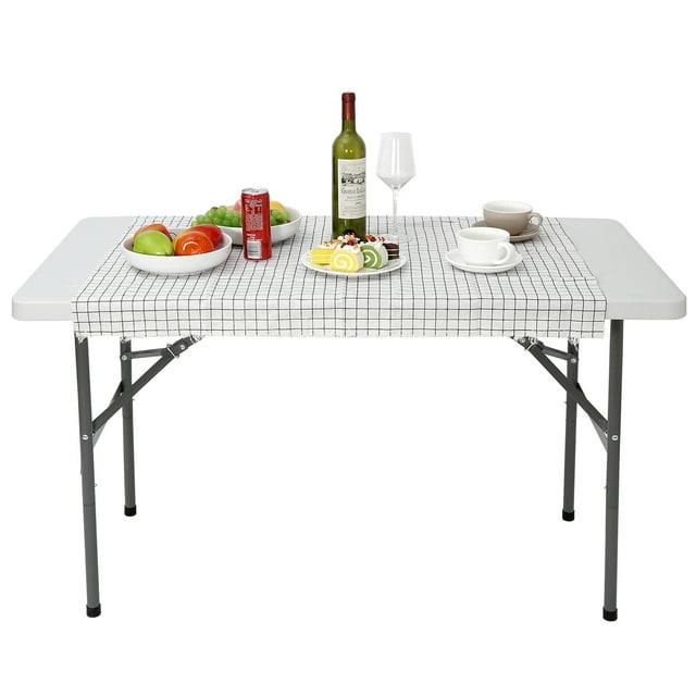 SuperDeal Heavy Duty 4ft Foldable HDPE Table for Camping, Picnic, Dining with Handle, White
