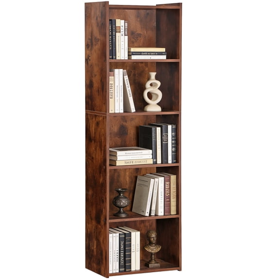 SuperDeal 5-Cube Small Bookshelf Narrow Bookcase with Open Shelf, Slim Storage Organizer, Rustic Brown