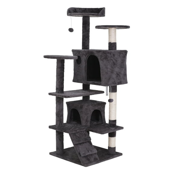 SuperDeal 55" Cat Tree Tower Double Condo W/Scratching Post Pet Kitty Playhouse, Dark Gray
