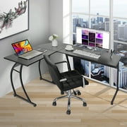SuperDeal 58 L-Shaped Computer Desk Two-Way Setup Corner Table Black Powder Coating