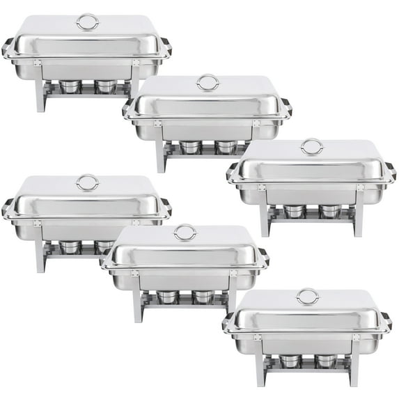 SuperDeal 6 Pack Stainless Steel Chafing Dishes Rectangular 8 Quart Buffet Tray Silver