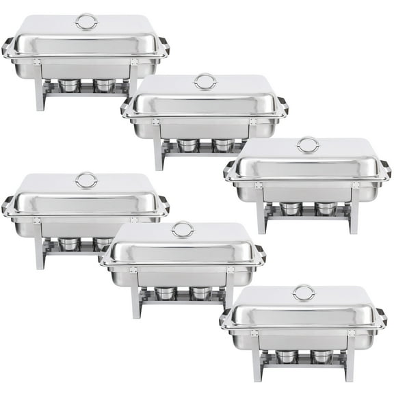 SuperDeal 6 Pack Stainless Steel Chafing Dishes Rectangular 8 Quart Buffet Tray Silver