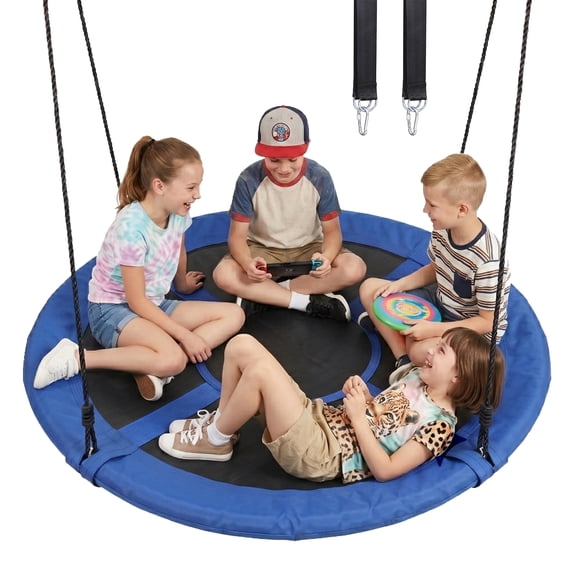 SuperDeal 60-in Large Saucer Swing 660lbs Adjustable Tree Swing for Outdoor Backyard W/2 Hanging Straps, Blue
