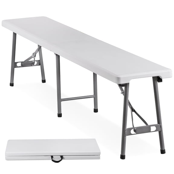 SuperDeal 6FT Plastic Folding Bench Portable Bench with Carrying Handle Heavy-Duty Steel Legs 660lbs for Indoor Outdoor, White