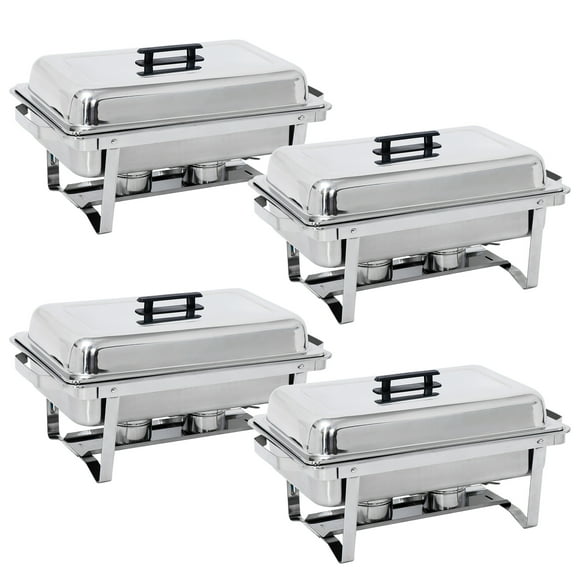 SuperDeal 8 Quart Stainless Steel Chafing Dish Silver Rectangle Foldable for Buffet Catering, 4pcs