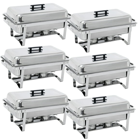 SuperDeal 8 Quart Stainless Steel Chafing Dish Silver Rectangle Foldable for Buffet Catering, 6pcs