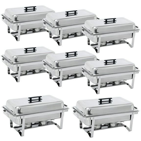 SuperDeal 8 Quart Stainless Steel Chafing Dish Silver Rectangle Foldable for Buffet Catering, 8pcs
