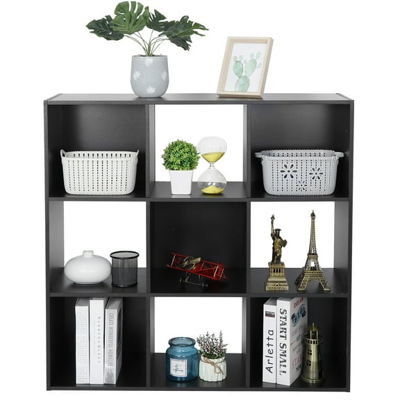 SuperDeal 9-Cube 3 Shelves Organizer MDF Cabinet Bookcase Black