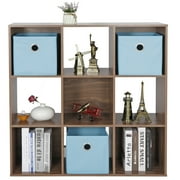 SuperDeal 9-Cube 3 Shelves Organizer MDF Cabinet Bookcase Light Brown