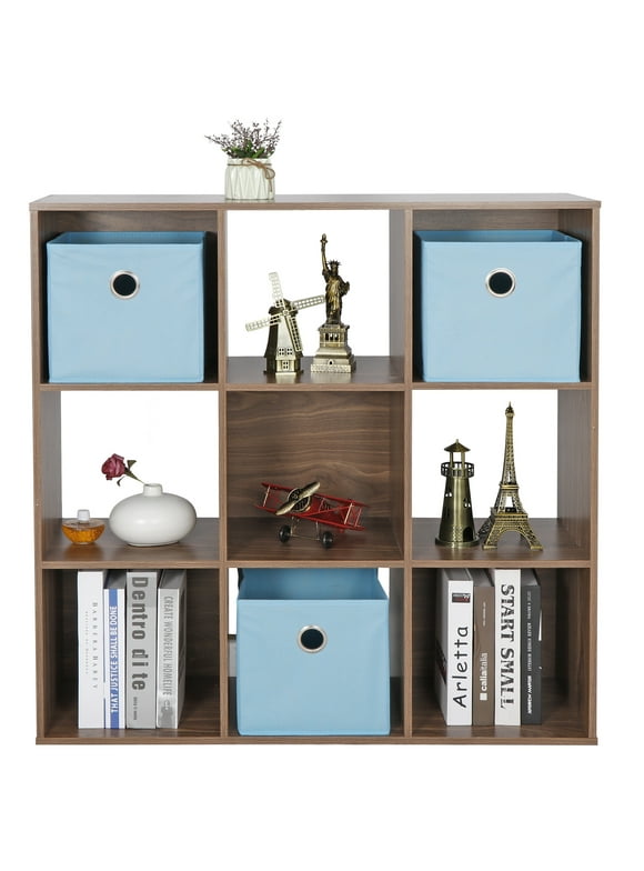 SuperDeal 9-Cube 3 Shelves Organizer MDF Cabinet Bookcase Light Brown