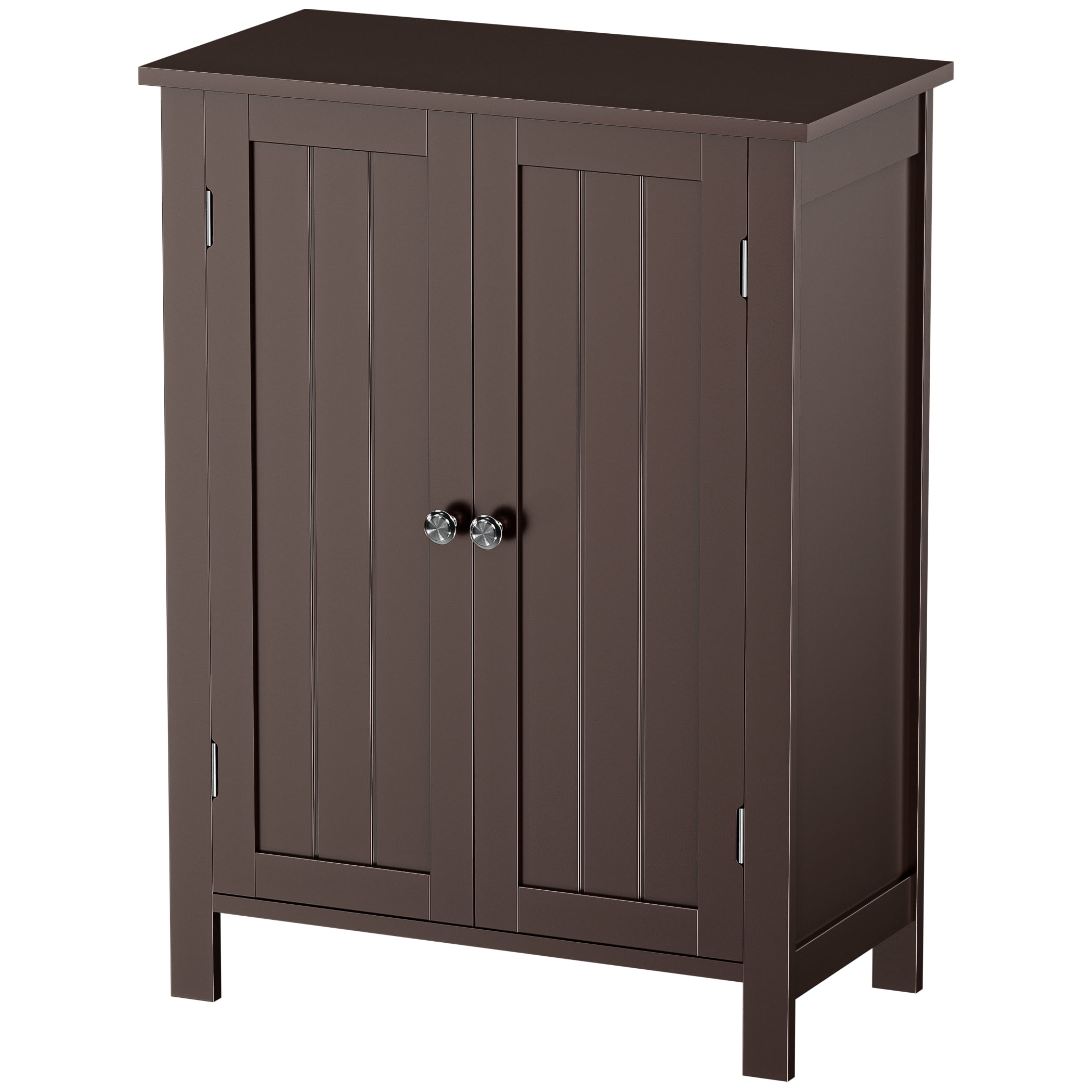 SuperDeal Bathroom Cabinet Floor Storage Organizer Cabinet Freestanding Cupboard Adjustable Shelves, Brown