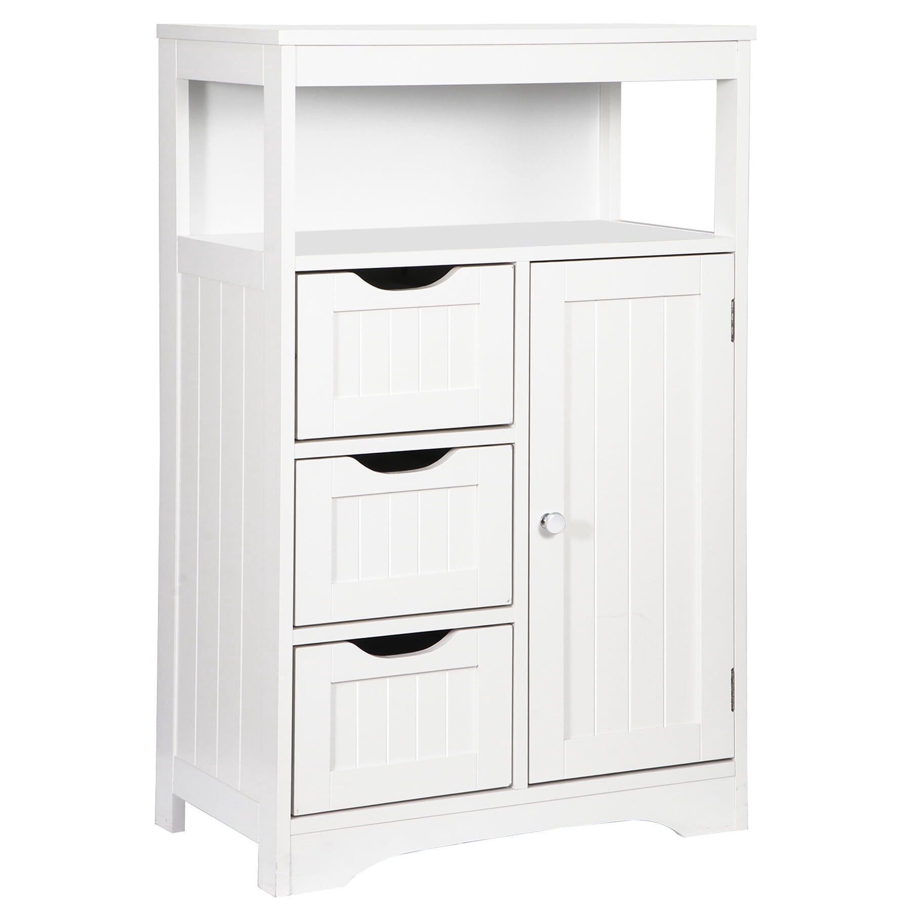 SuperDeal Bathroom Floor Cabinet Freestanding MDF Storage Organizer W/1 Door & 3 Drawers White