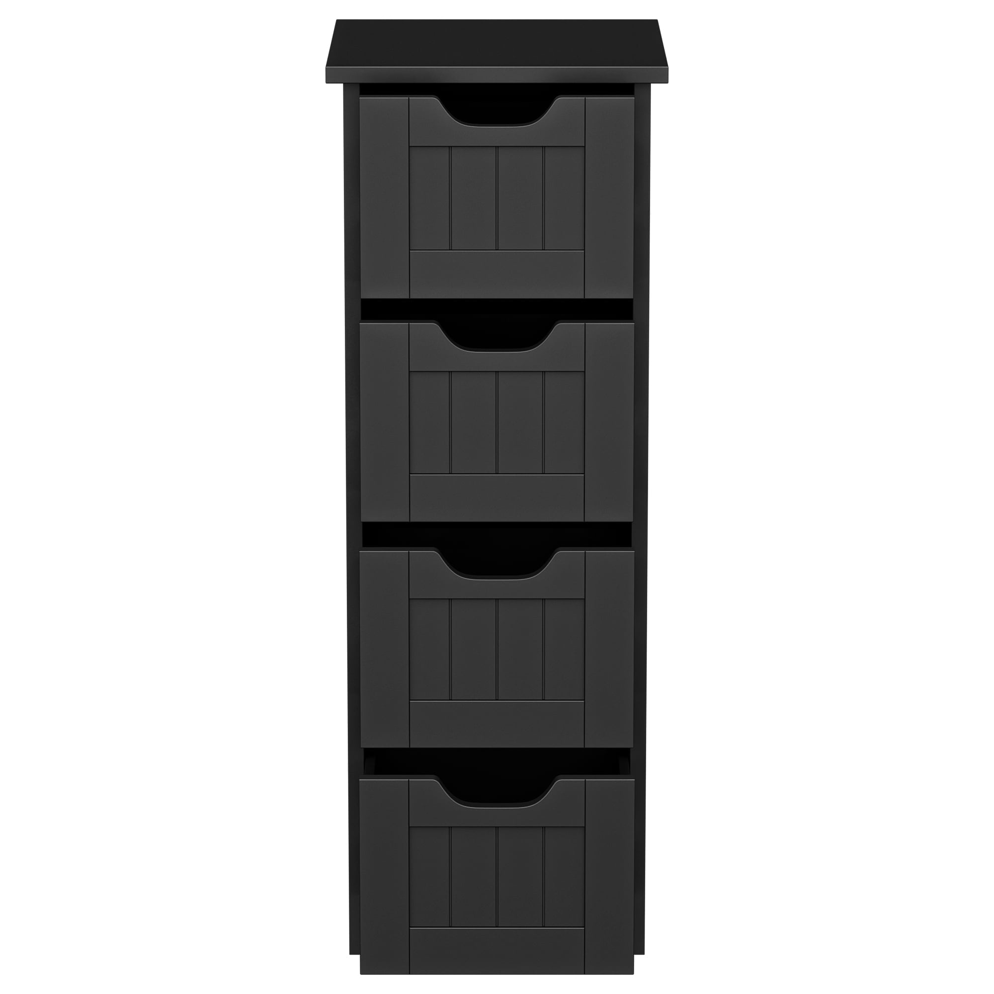 SuperDeal Bathroom Floor Cabinet Wood Free Standing Storage Organizer with 4 Drawers Black