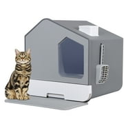 SuperDeal Cat Litter Box with Litter Mat and Scoop Extra Large Odor Control Easy Clean Gray