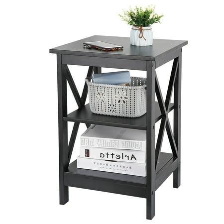 SuperDeal End Table Rectangle Storage Shelf MDF x-Design, Black
