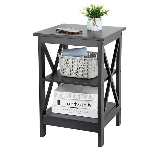 SuperDeal End Table Rectangle Storage Shelf MDF x-Design, Black