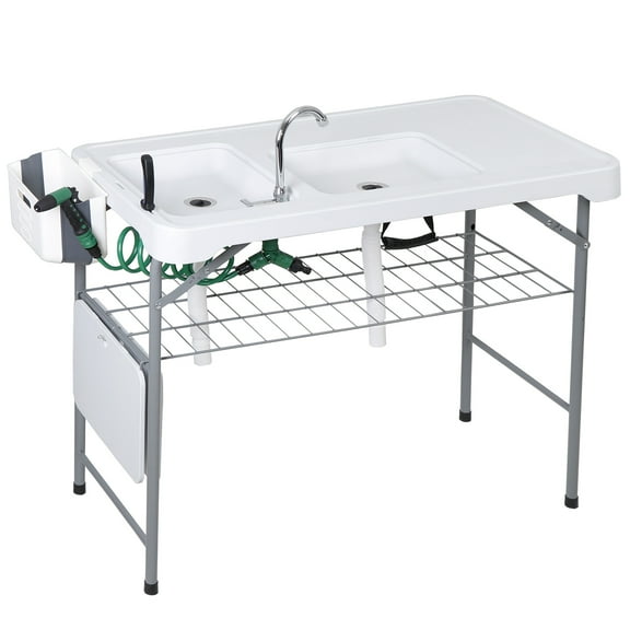 SuperDeal Foldable Fish Cleaning Station Sturdy Camping Table with Grid Rack and 3 Piece Cleaning Kit