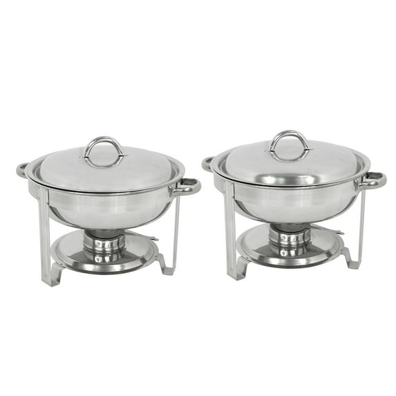 SuperDeal Glossy Round Chafing Dish 5Qt. Buffet Stove Hotel Catering Alcohol Furnace, 2 Pack